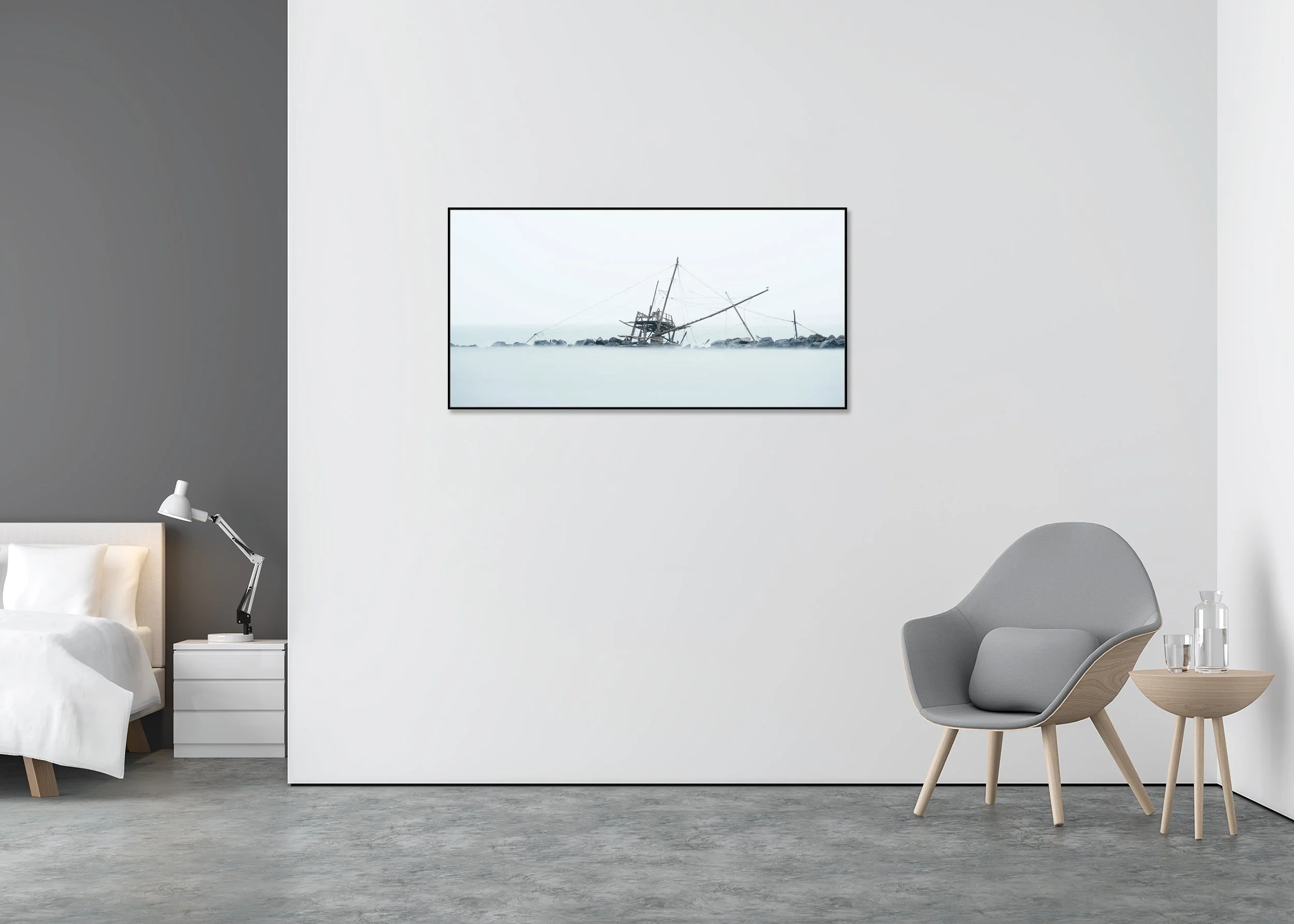 Retoni, Study 3 – colour photo print on aluminium Dibond in an aluminium ArtBox displayed in a minimalist interior.