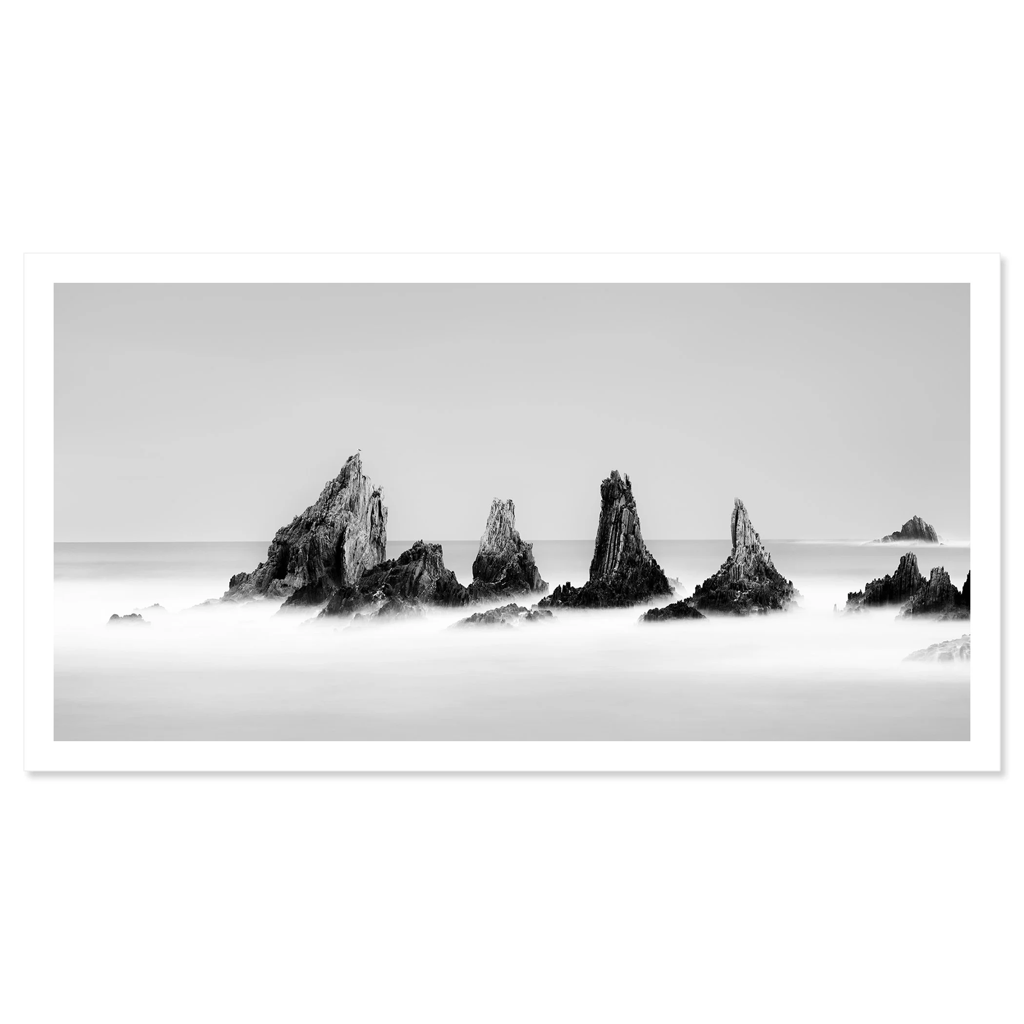 Rocky Peaks Panorama, Study 2 shown as an archival pigment fine art print with a white border by Gerald Berghammer.