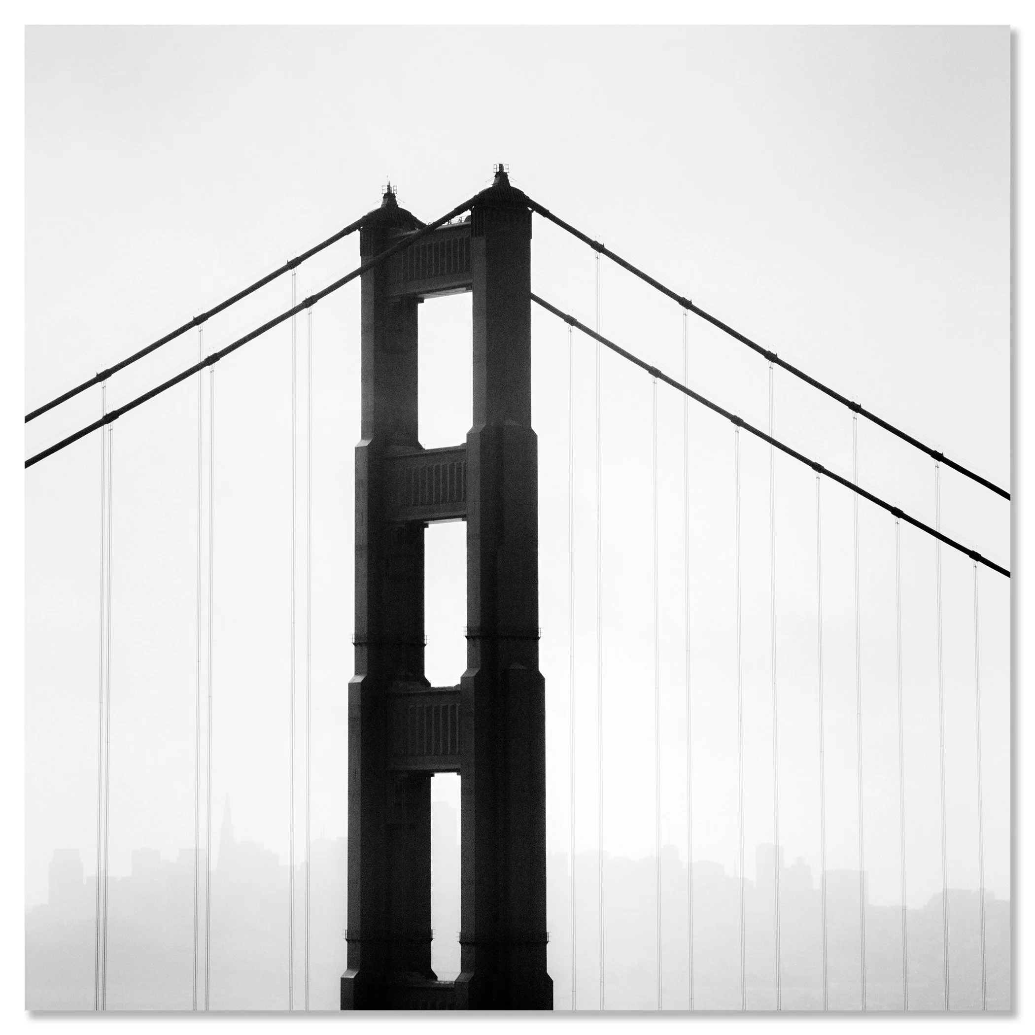 Golden Gate Study 18 presented as a frameless black-and-white aluminium Dibond print by Gerald Berghammer.