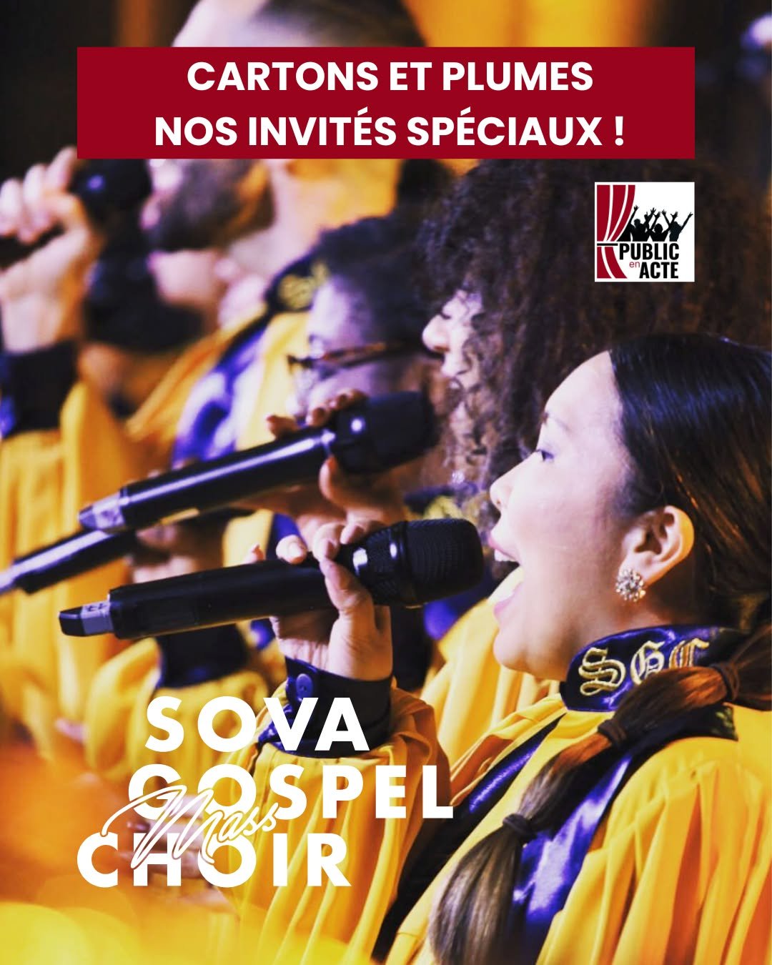 sovago spelchoir
Le 6 juin , nous ne seront pas seul&middot;es sur sc&egrave;ne et avons l'honneur d'avoir des invit&eacute;s sp&eacute;ciaux!
La SOVA Gospel Choir nous rejoint pour Cartons et Plumes &mdash; leurs voix, notre histoire, une m&ecirc;me