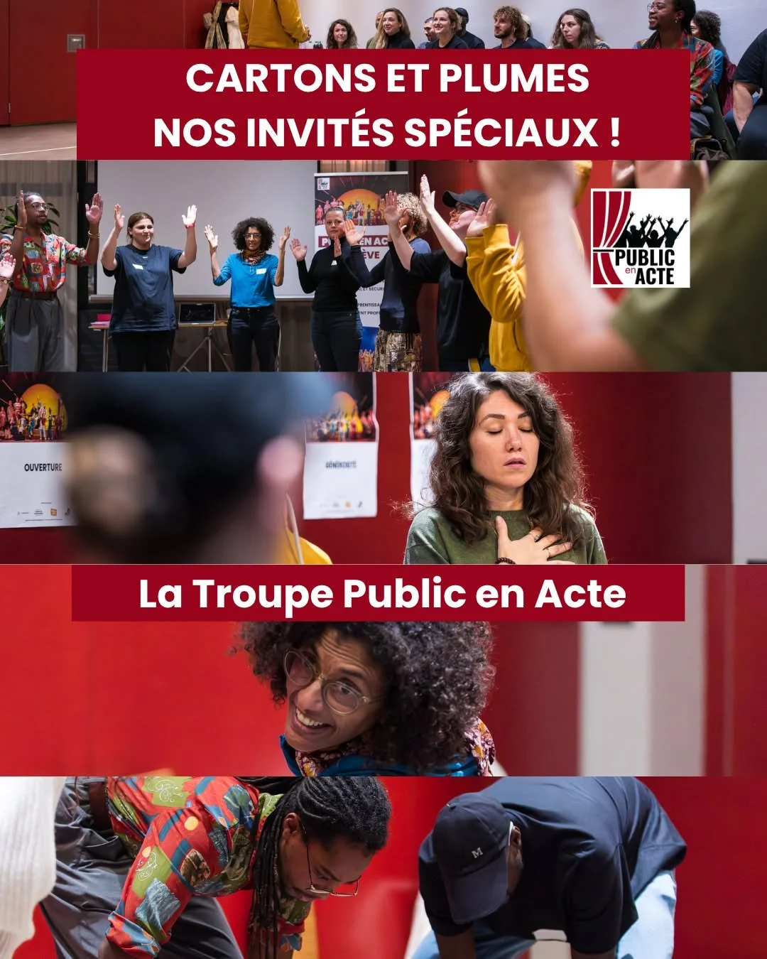 La troupe Public en Acte Gen&egrave;ve &mdash; plus de 45 personnes, dont des b&eacute;n&eacute;ficiaires de l'Hospice g&eacute;n&eacute;ral &mdash; sera au c&oelig;ur de Cartons et Plumes le 6 juin 2026.
✨ Gen&egrave;ve ✨Cartons et Plumes ✨Spectacle