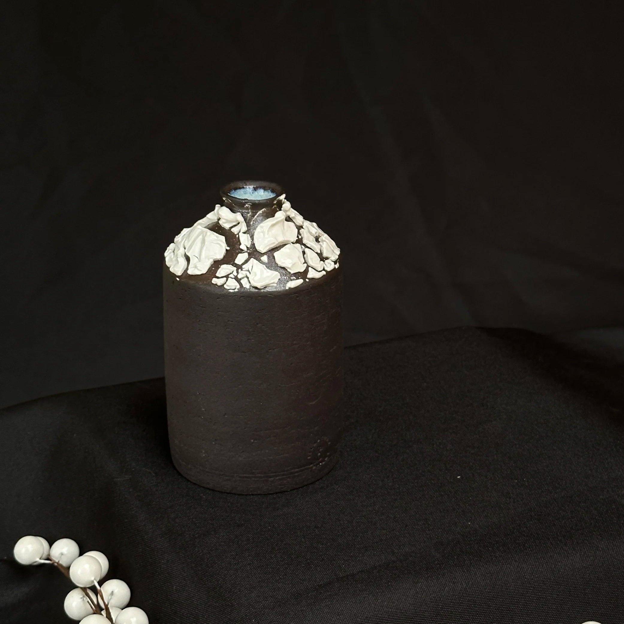 Black bottle vase with crawl glaze II