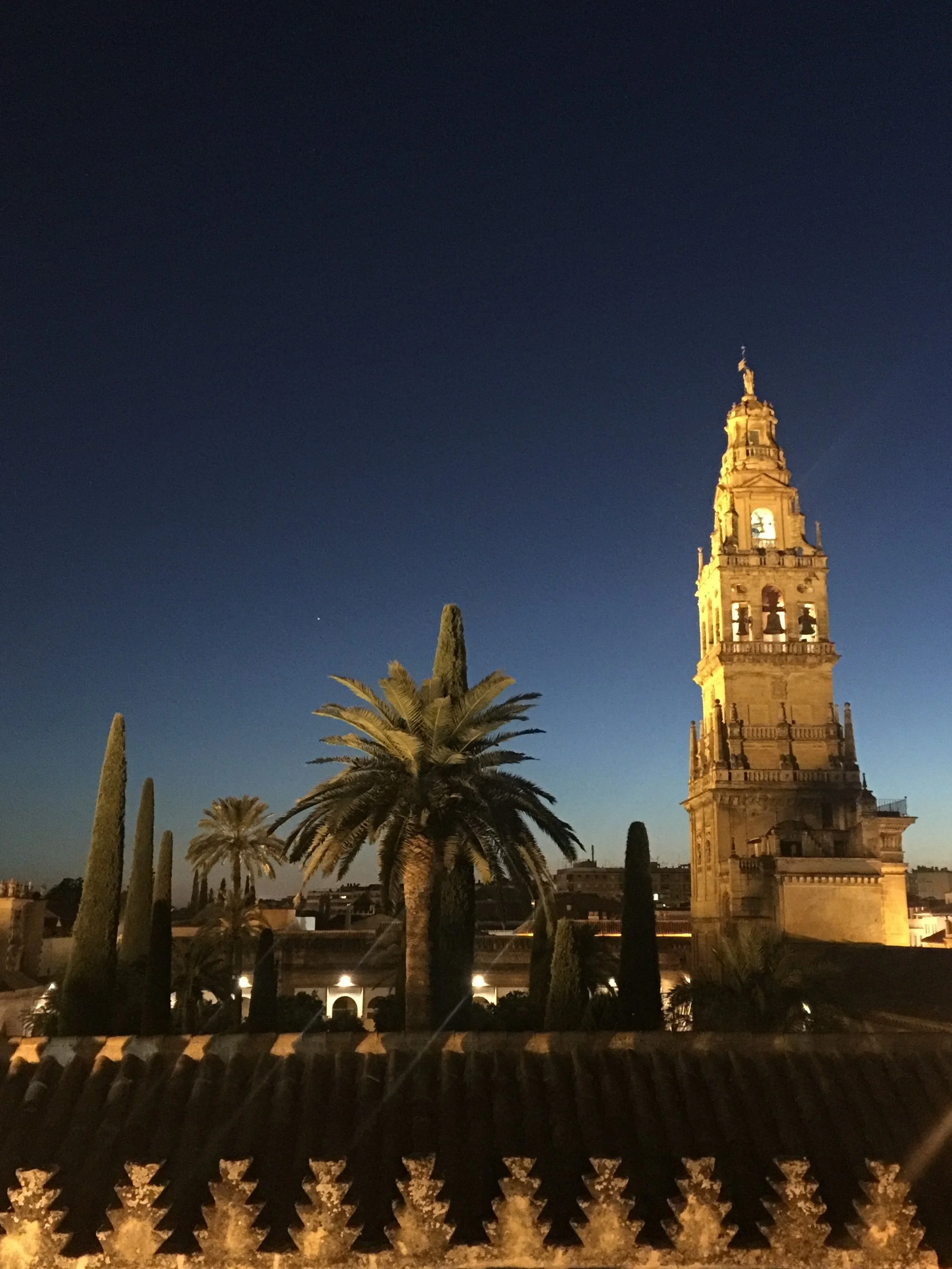 Mezquita Catedral Bell tower at night.JPG