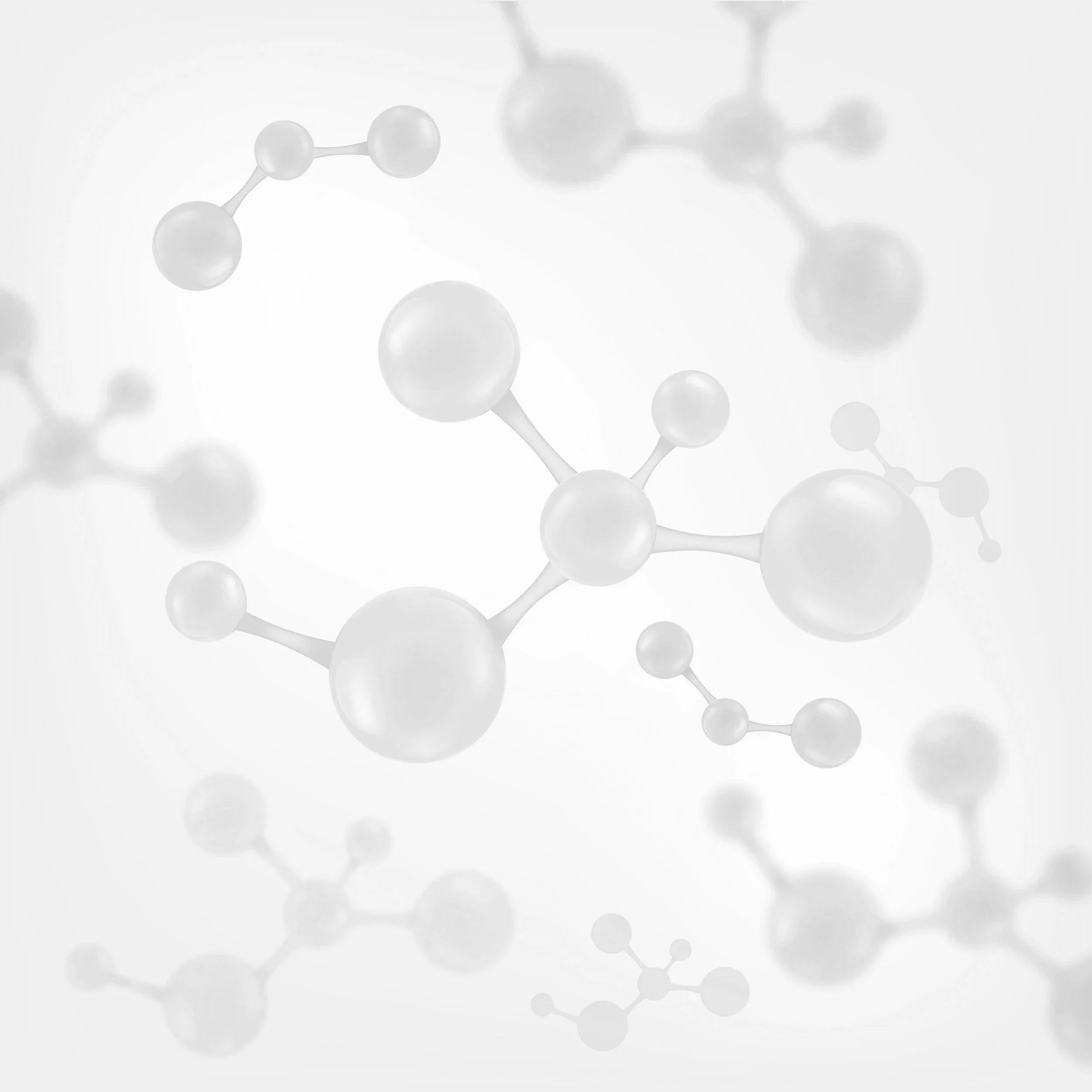 Gray molecular structure illustration with interconnected spheres and sticks on a white background.