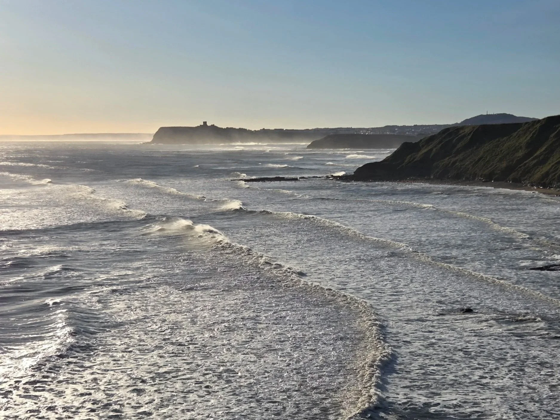 Cleveland Way from Burniston looking towards Scarborough Castle on the Yorkshire Coast