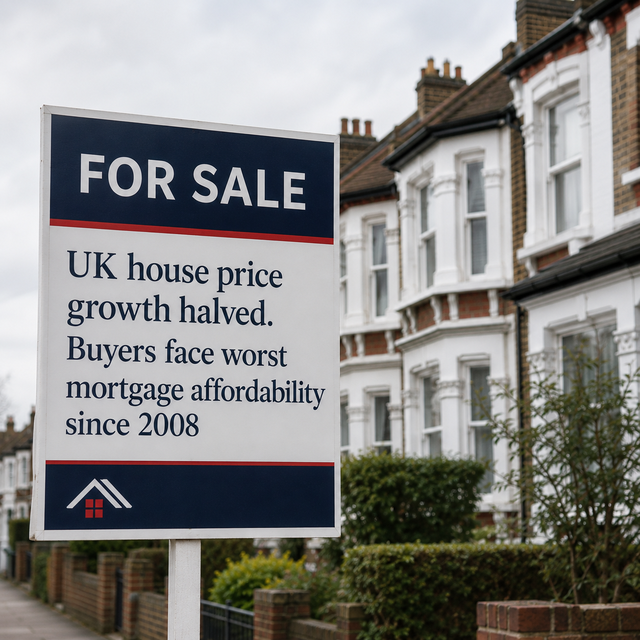 UK house price growth halved. Buyers face worst mortgage affordability since 2008