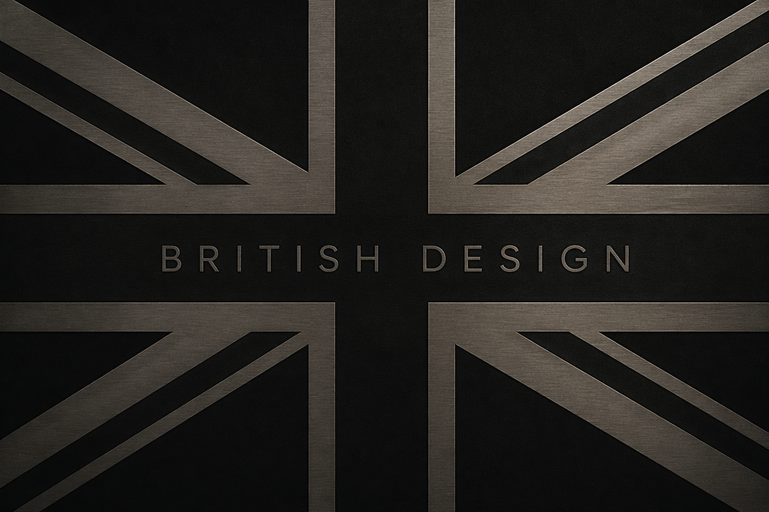 A black plaque with a metallic Union Jack design and the words 'British Design' in the center.