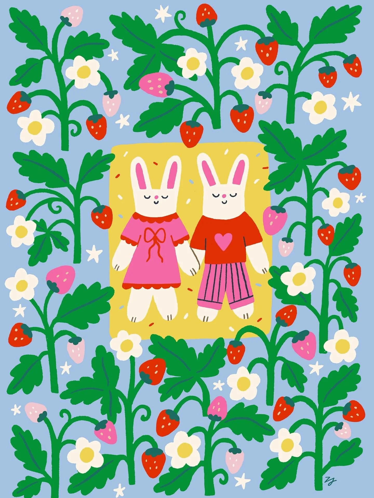 Daydreaming in a bushy stravberry field🍓🐰🩷🐰🍓
#peachtober day 7 : strawberry 🍓🍓🍓🍓🍓

#peachtober2025 @peachtober #strawberry #cutestyle #love