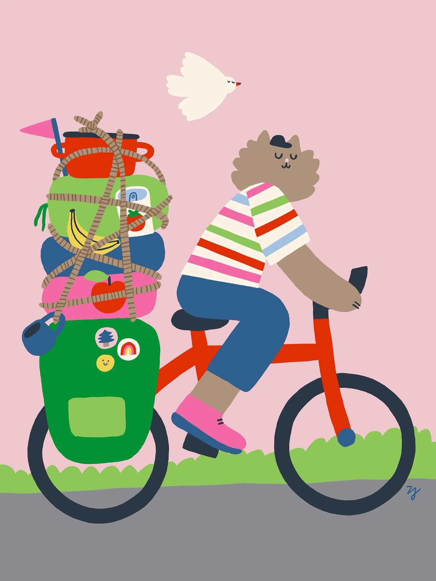 I struggled a bit to find an idea I love for today&rsquo;s prompt, but I enjoyed around with it✏️
He is going for a big journey, I wish him lot of wind on the back! 🦵🦵🚲
Peqchtober day 9 : rope 

#peachtober #peachtober25 #illustration #biking #adv