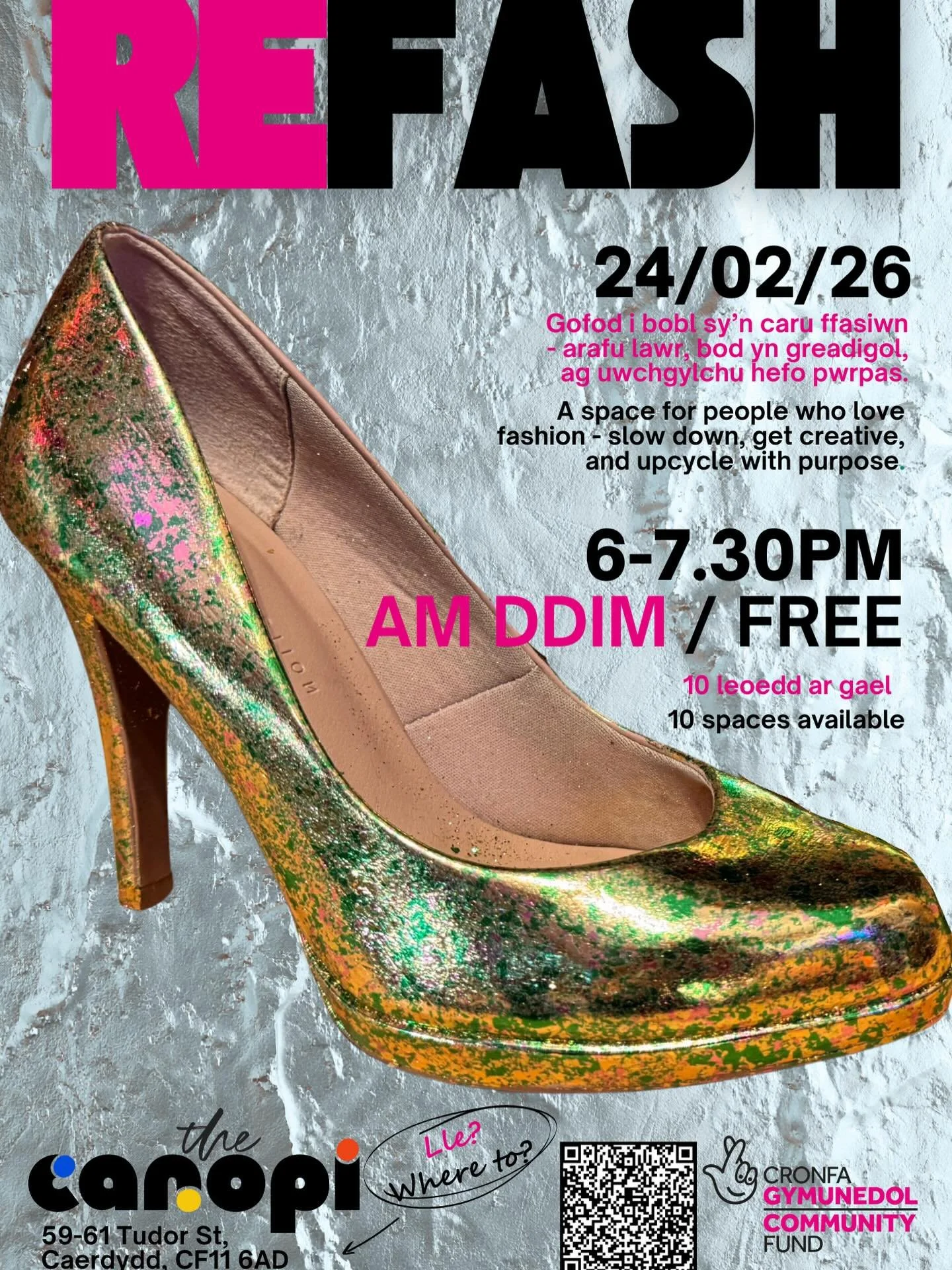 OLD SHOES, NEW ENERGY! 👠👟👢✨
Join @daticlothing at our next REFASH workshop to Upcycle some trainers, shoes or boots with foil detailing, led by special guest Kat Dyer from @rips.and.foil 

No experience needed, just good vibes &amp; creativity. 🔥