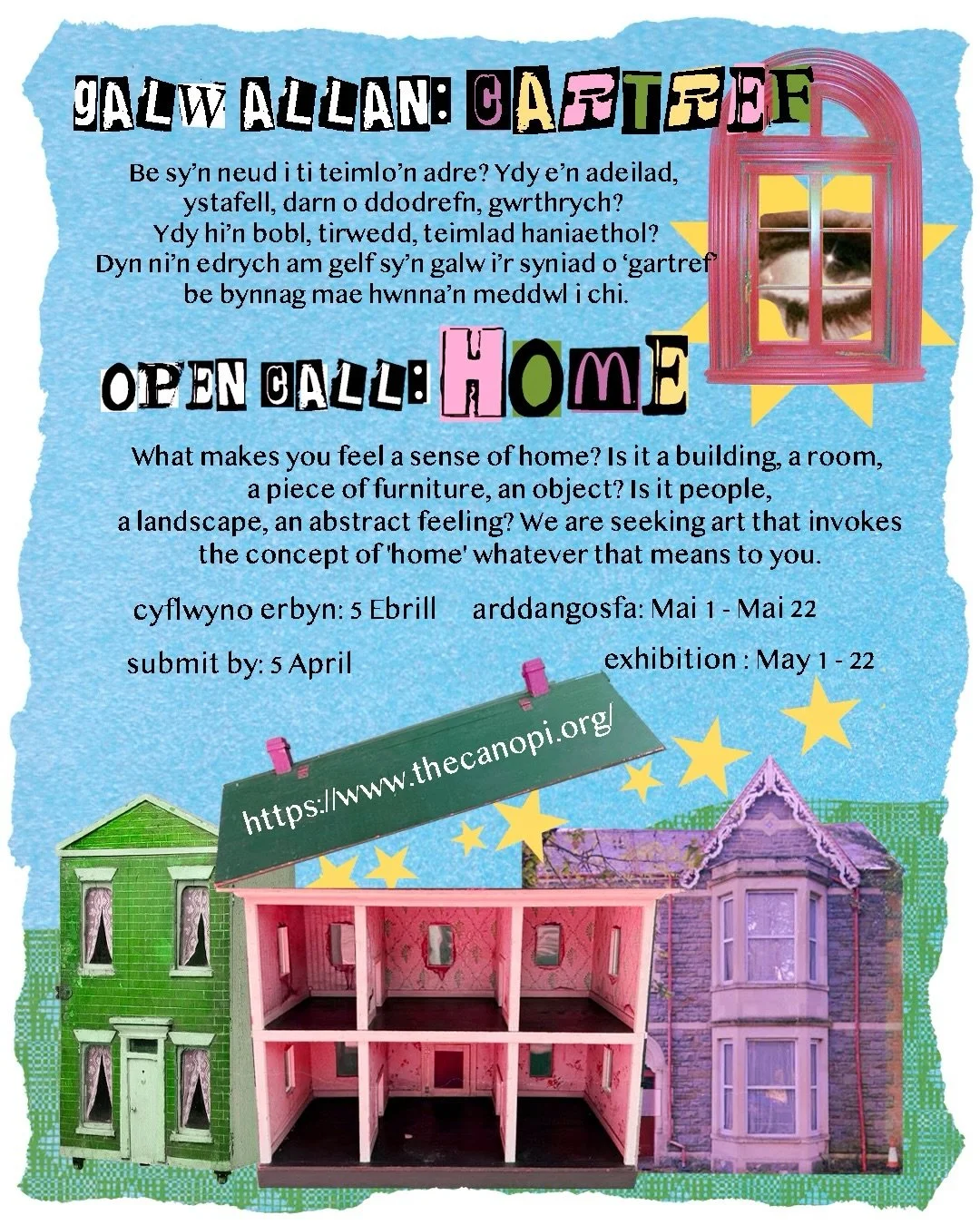 OPEN CALL! -  GALW ALLAN! 📣

What makes you feel a sense of home? 
Is it a building, a room, a piece of furniture, an object? Is it people, a landscape, an abstract feeling? We are seeking art that invokes the concept of &lsquo;HOME&rsquo; whatever 