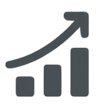 Graph showing an upward trend with a bar chart and an ascending arrow.