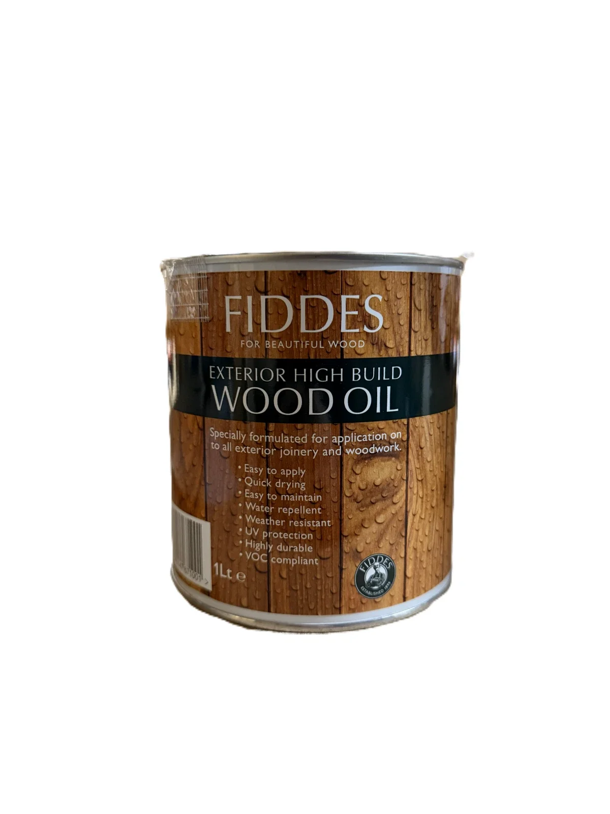 Fiddes Exterior High Build Wood Oil 1L - Clear Satin UV Protection (Dented Tin)