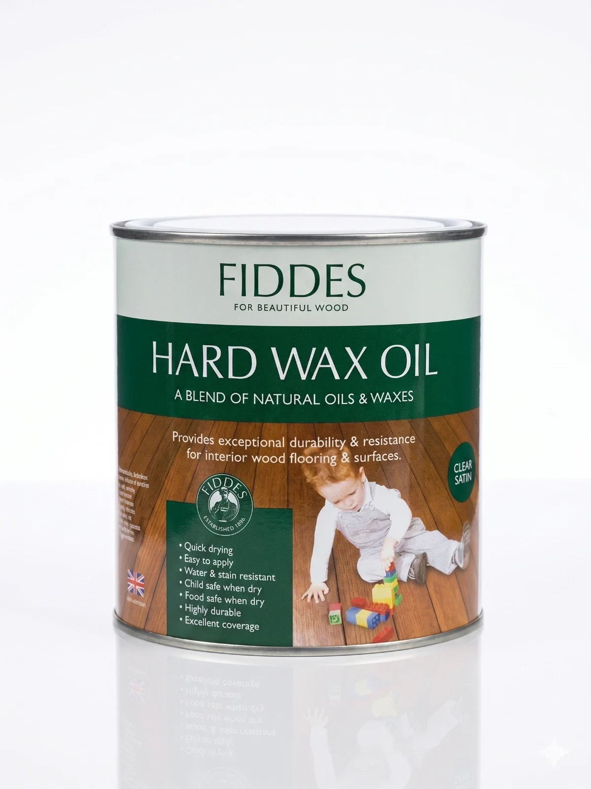Fiddes Hard Wax Oil Clear Satin 1L - Durable Interior Wood Floor & Furniture Finish