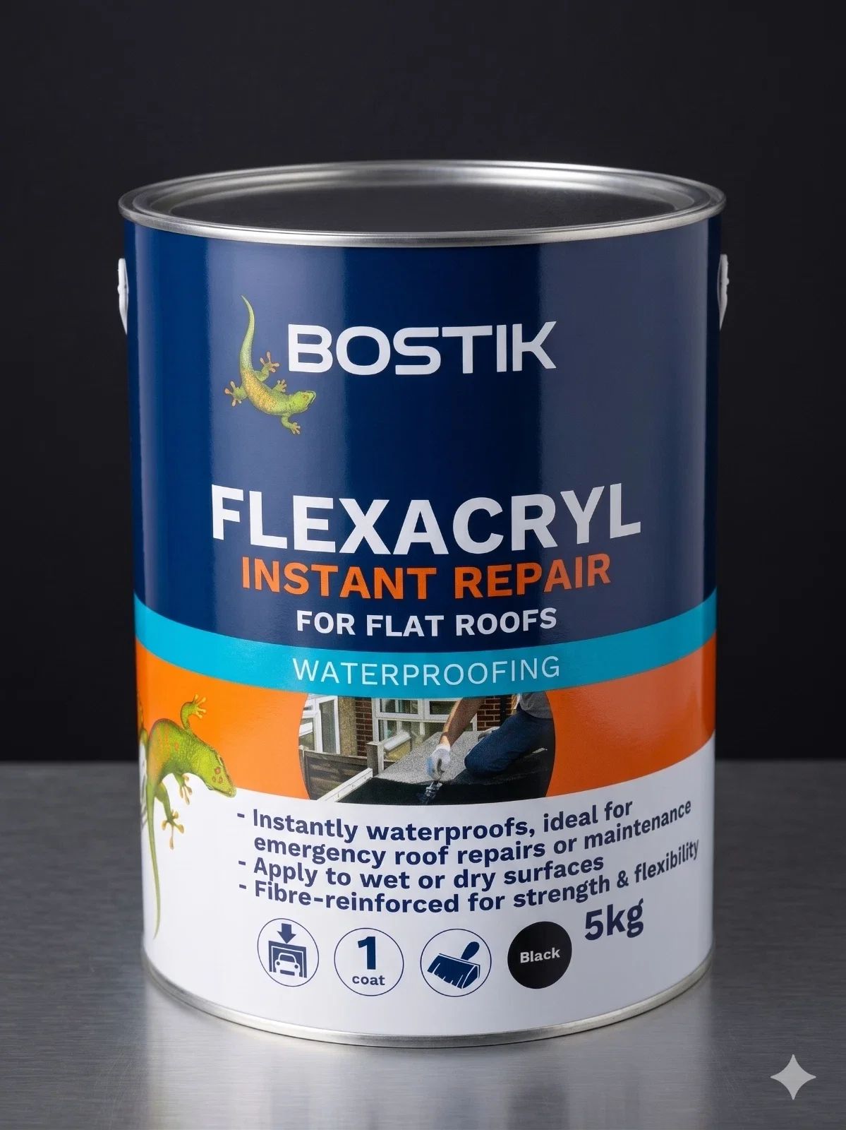 Bostik Flexacryl Instant Repair For Flat Roofs 5kg - Waterproof Sealant Black