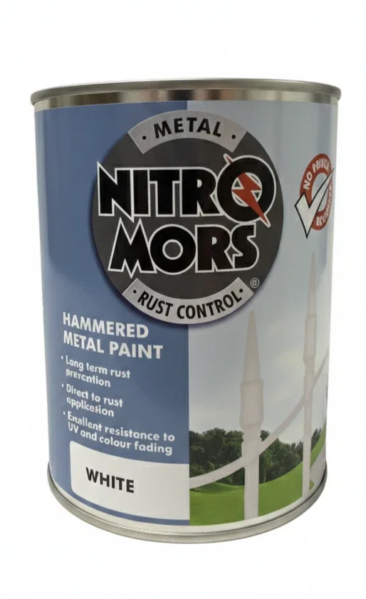 Nitromors Hammered Metal Paint White 750ml - Direct To Rust Protection