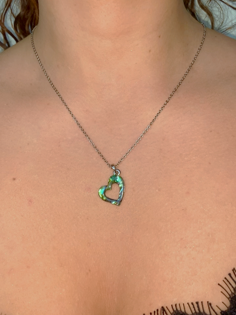 Green Paua Shell Heart Necklace