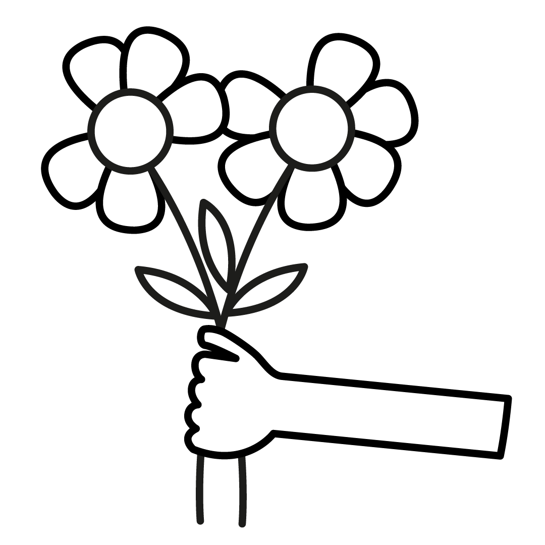 Illustration of a hand holding two flowers