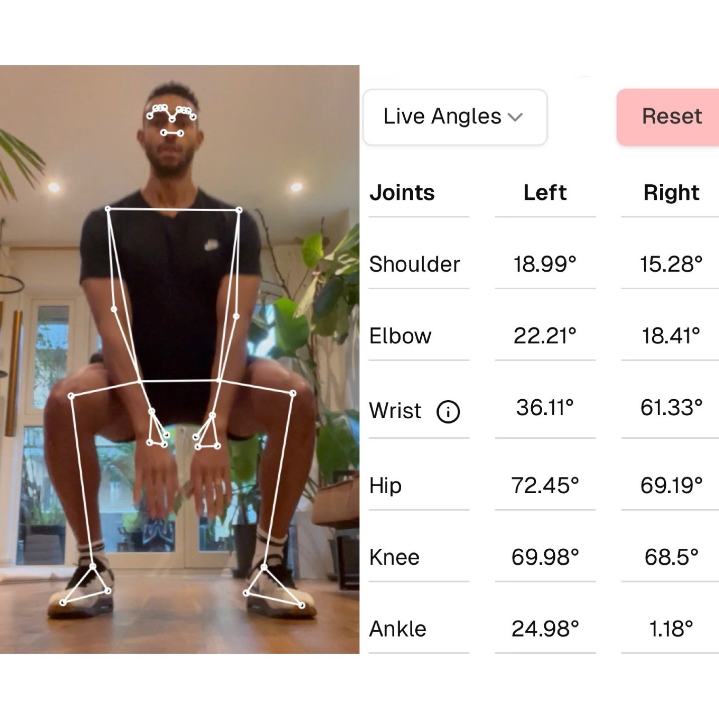 Remote movement and joint angle assessment used to analyse posture during online personal training