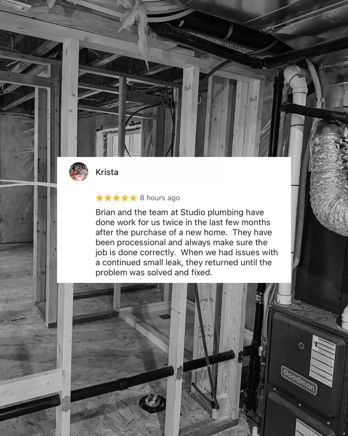 Check out our latest Google review!

We love hearing from our customers- especially when they trust us to come back for multiple projects.

At Studio Plumbing, doing the job properly matters. And if an issue comes up, we don&rsquo;t disappear- we com