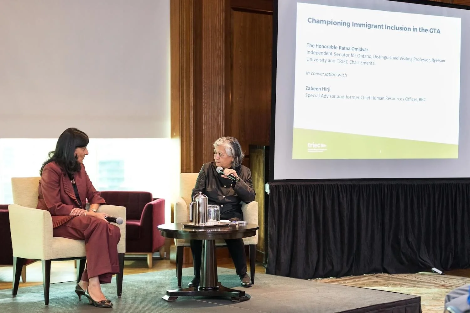 2017 - Fireside chat with Senator Ratna Omidvar, then Maytree Foundation President, in my role as Co-Chair, Toronto Region Immigrant Employment Council (TRIEC) which elevated economic inclusion of immigrants to a business imperative. “Both the righ