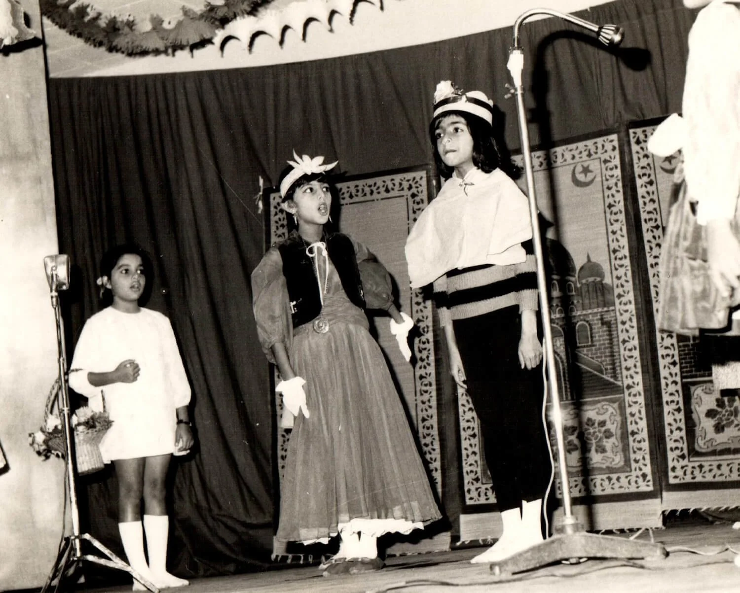 1968 - Started being on stage early in life: School performance, with my best friends Rubina and Fayza.