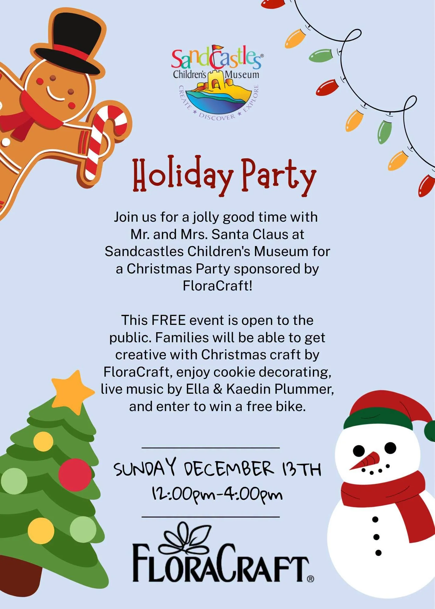 Free Christmas Party at Sandcastles sponsored by FloraCraft