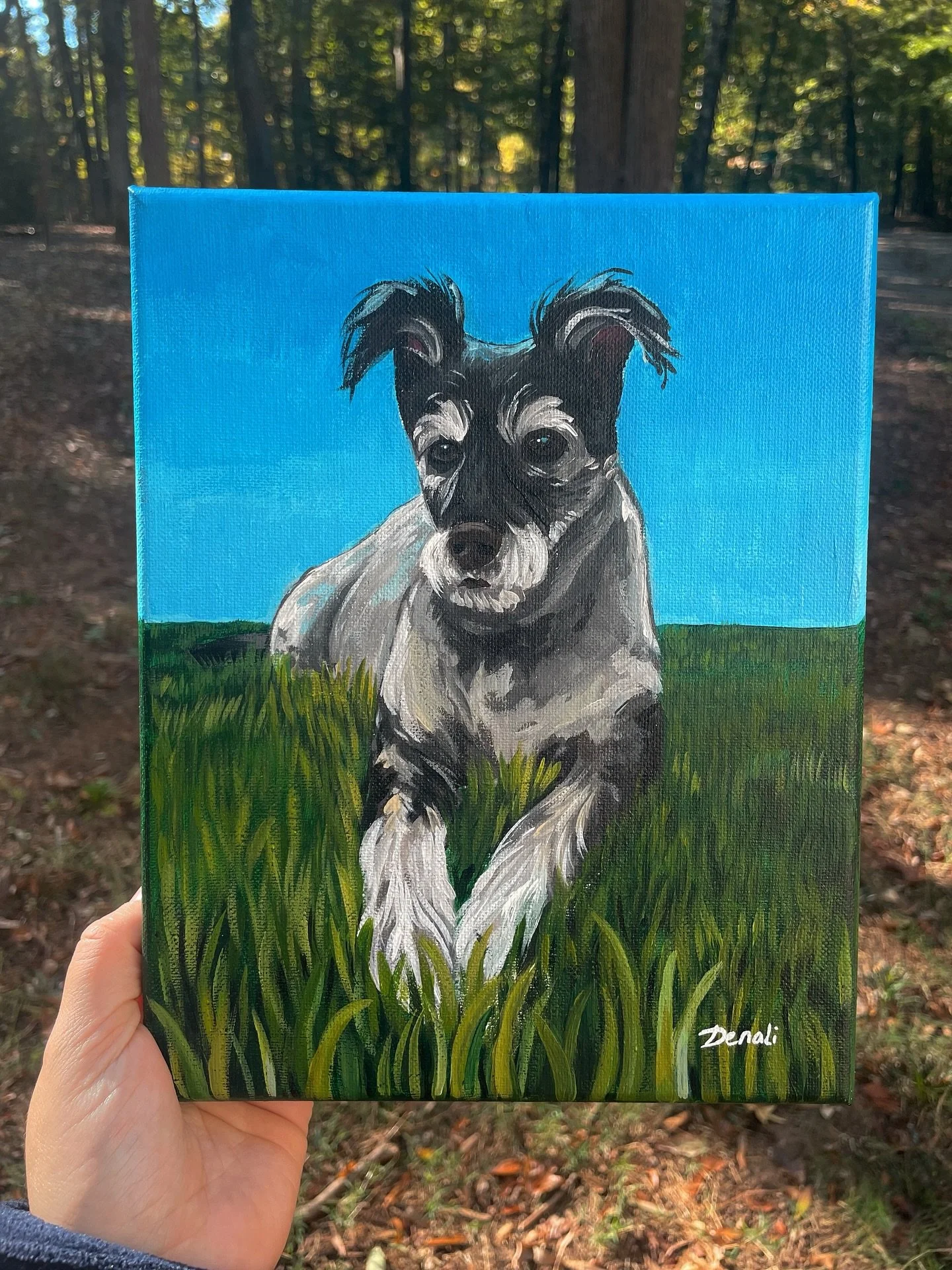 Acrylic pet portrait commission, 8x10&rdquo;. When you send me a photo of your pet, I&rsquo;ll create a hand-painted portrait made with care and attention to detail, with the goal of capturing their unique features and character. Each of my paintings