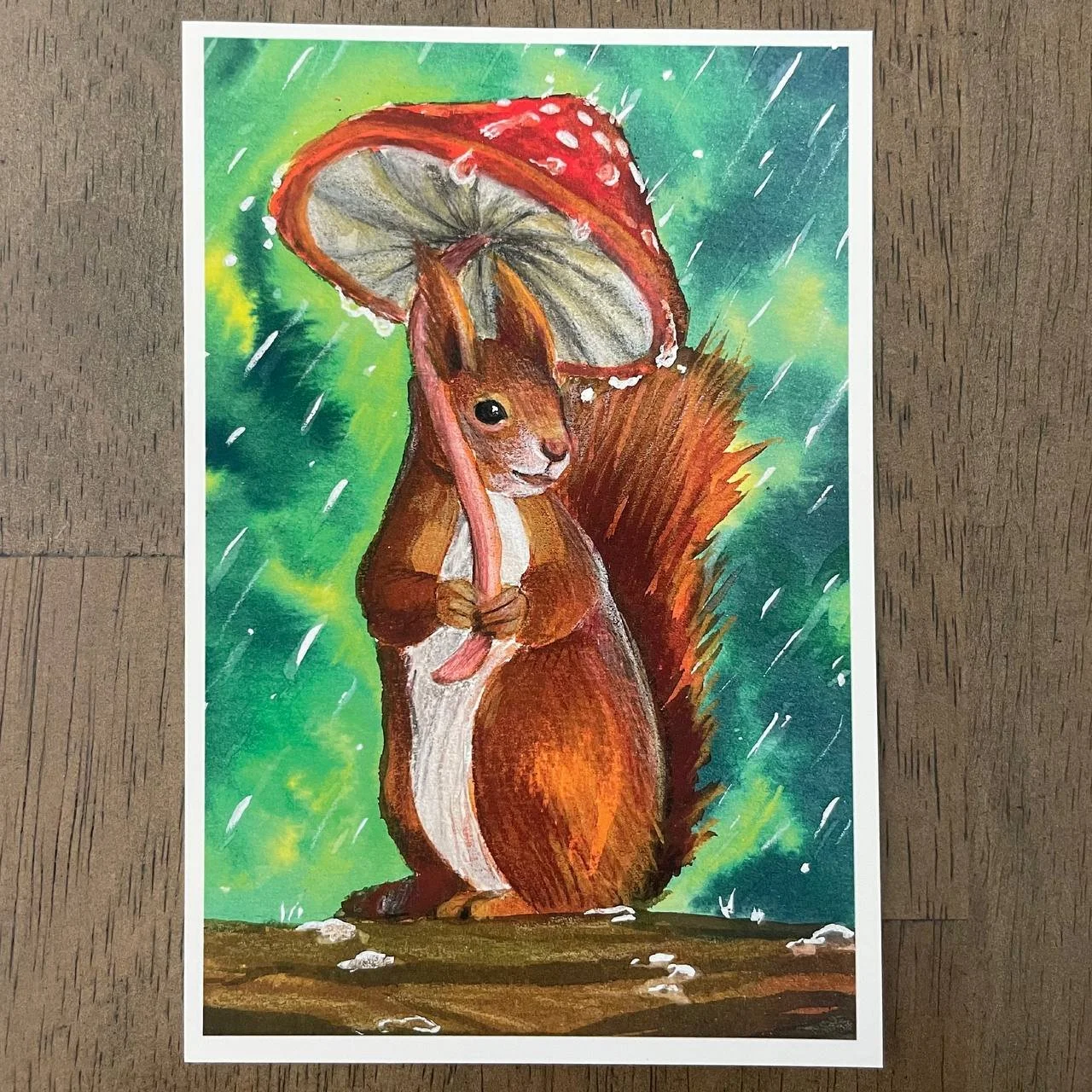 Squirrel and Rain - Mini Print