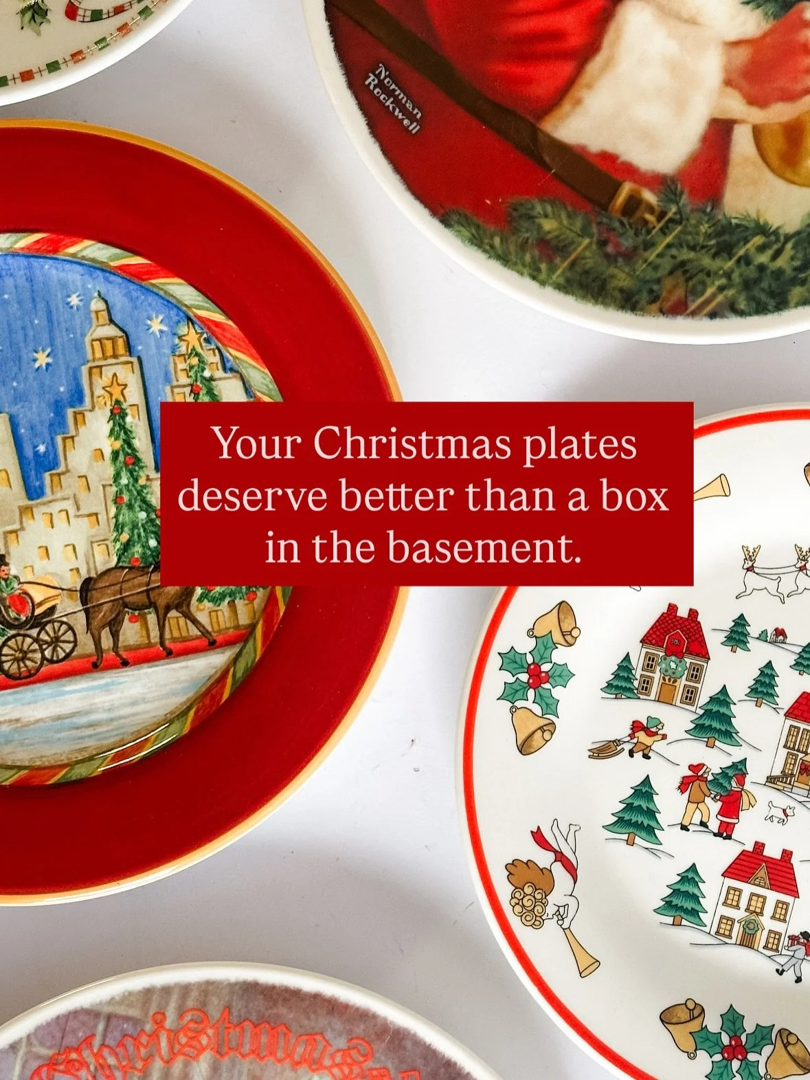 Your Christmas plates deserve better than a box in the basement 🎄
No china cabinet? No problem &mdash; vintage Christmas plates can bring instant charm to your walls, shelves, or coffee bar.

✨ Hang them like art
🎨 Mix colors and decades for that c