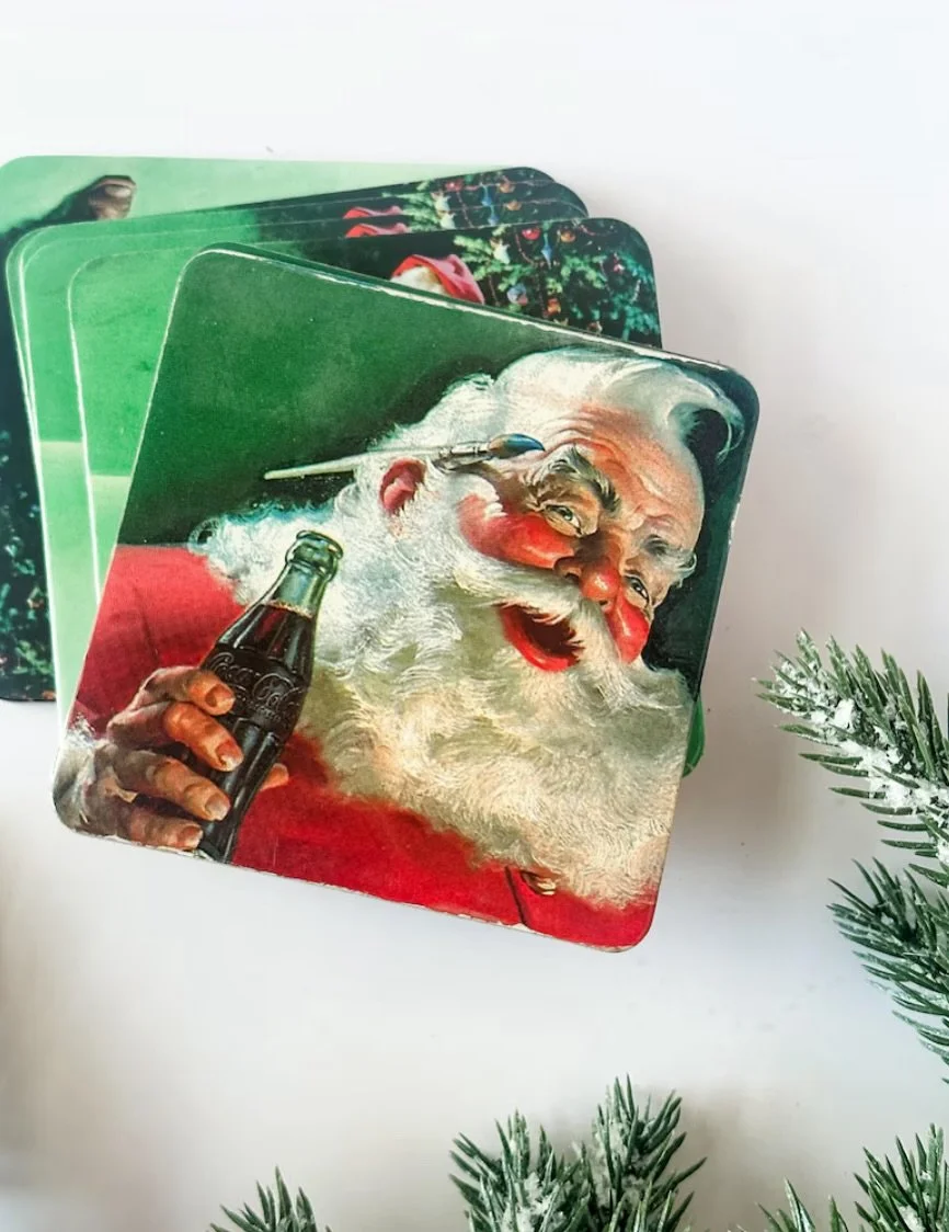 OMG I KNOW HIM 🎅🏼 #vvg9thdayofchristmas 

Christmas decor is flying out of the shop! 
Comment below to snag 👇🏼 #shopsmall #shopmyfeed #shopetsy 

Vintage #cocacola Santa coasters set $19 + 📦 
Vintage resin Wonderland 10&rdquo; Santa $33 + 📦 
Ce