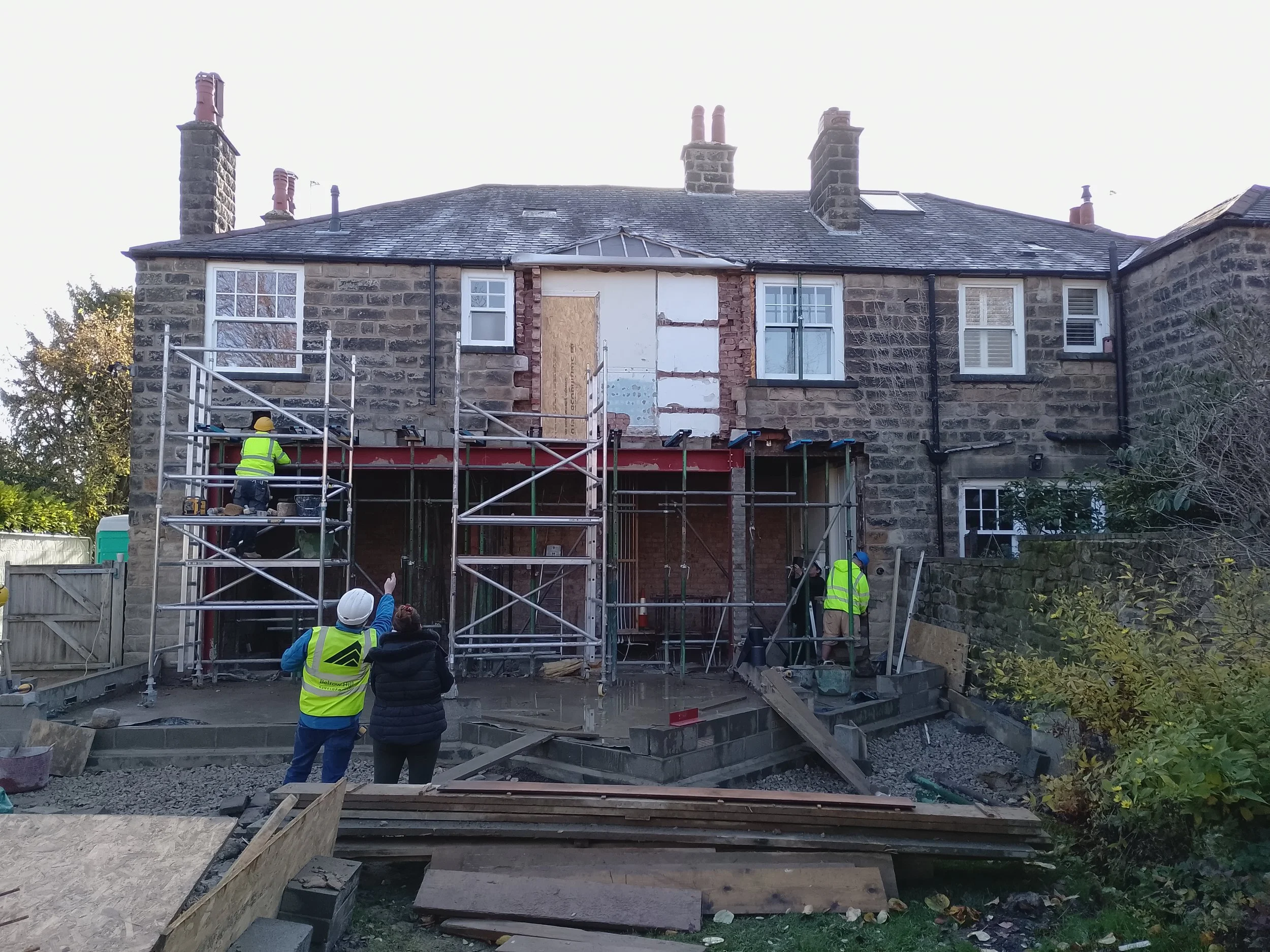 Building works with goal post steelworks for SIPs extension, North Yorkshire, Harrogate