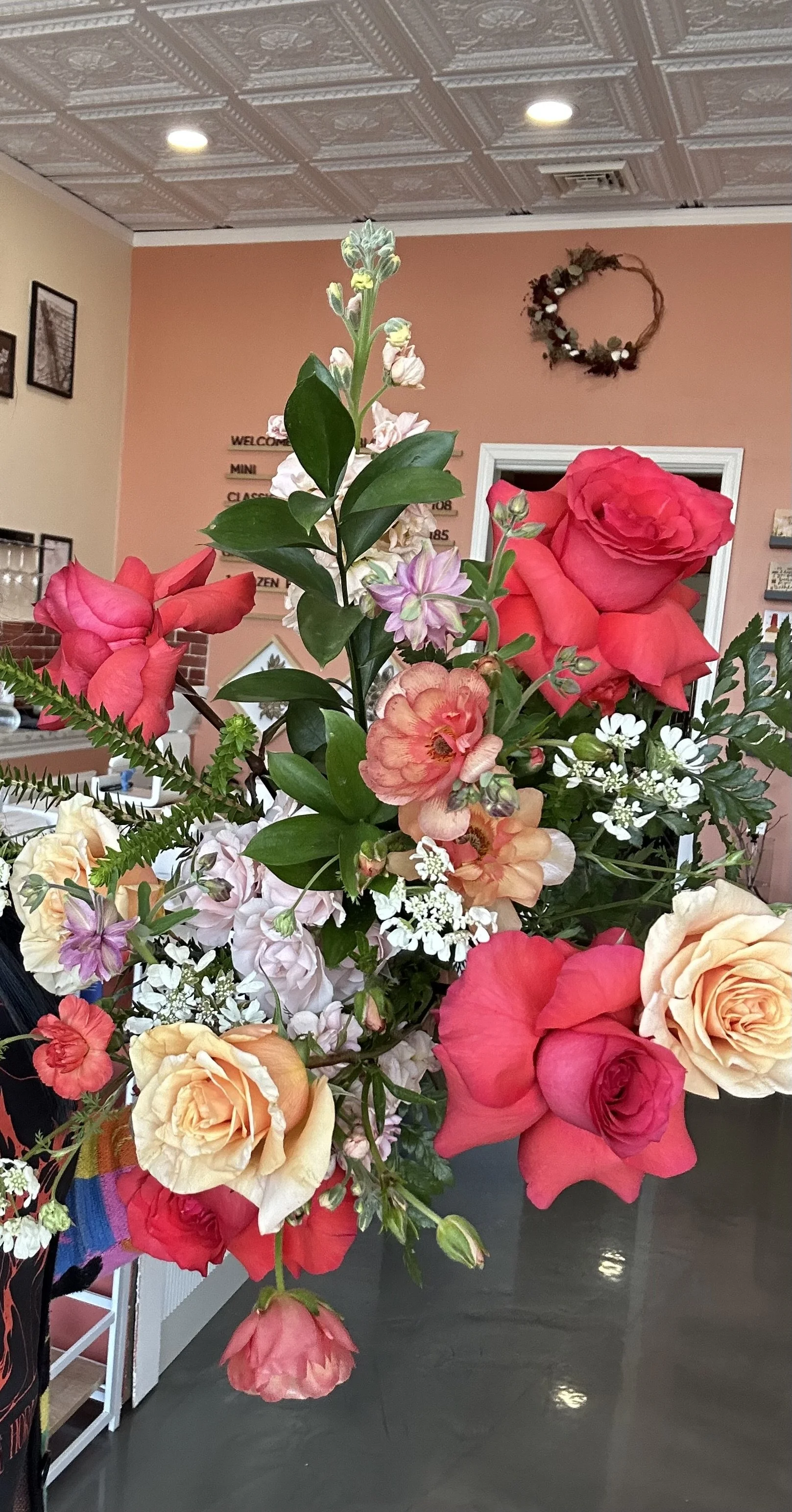 Red and peach flower bouquet