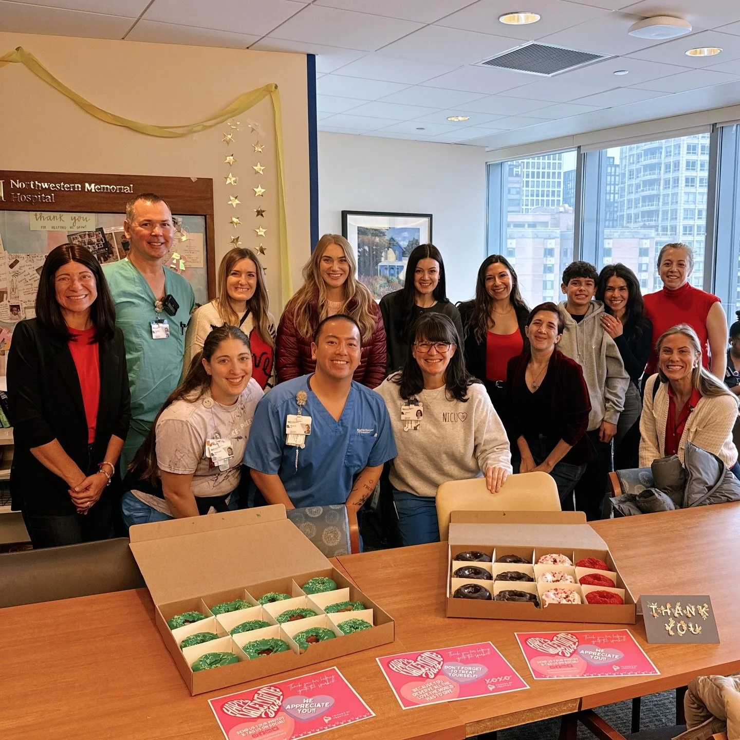 One of our favorite ways to show love in action 💕We spent the morning delivering sweet Valentine&rsquo;s treats to the incredible nurses on Prentice&rsquo;s Labor + Delivery, NICU, and Outpatient Chemotherapy floors who are all truly the frontlines 