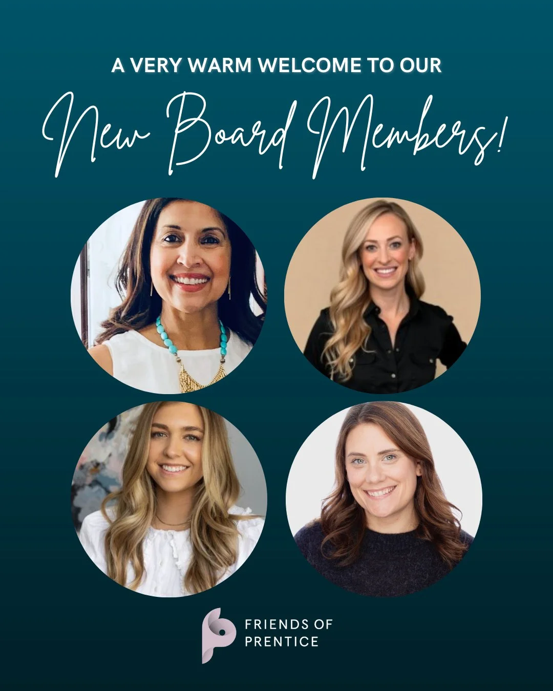We&rsquo;re excited to officially welcome Katie Marchewka, Sara Swearingen, Seema Patel, and Stephanie DeFilippis to the Friends of Prentice family. ✨⁠
⁠
Our mission is powered by passionate people willing to give their time, talents, and leadership 