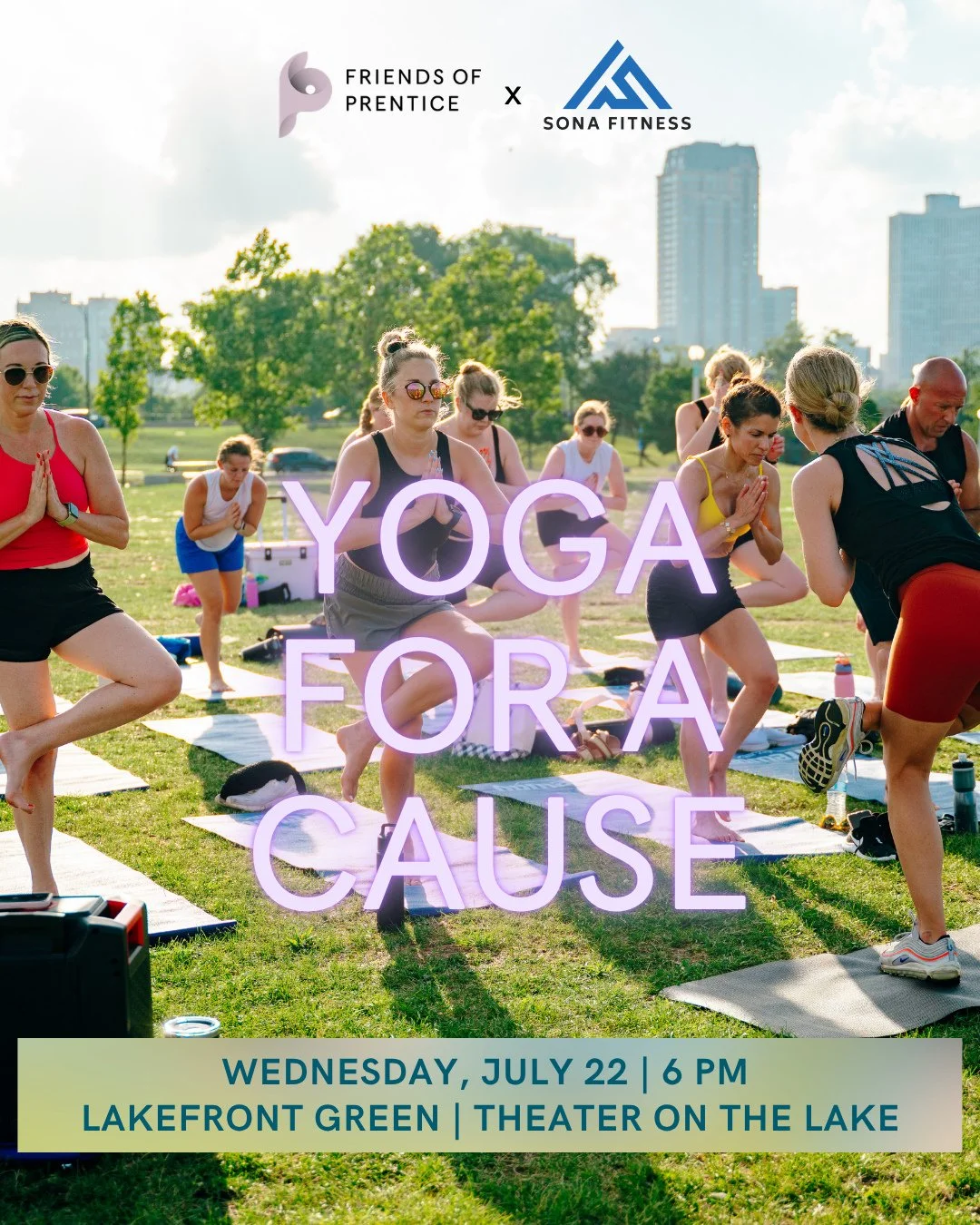 Let&rsquo;s move, connect, and make an impact together 🧘🏻&zwj;♀️✨⁠
⁠
Join us on July 22 at 6PM along our beautiful lakefront for an energizing and grounding yoga class led by our friend and board member Kenna Johnson from Sona Fitness (@sona.fitnes