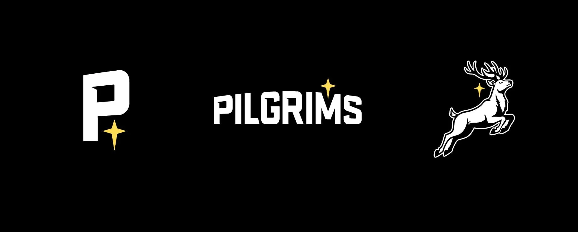 Pilgrims logo variants on black background
