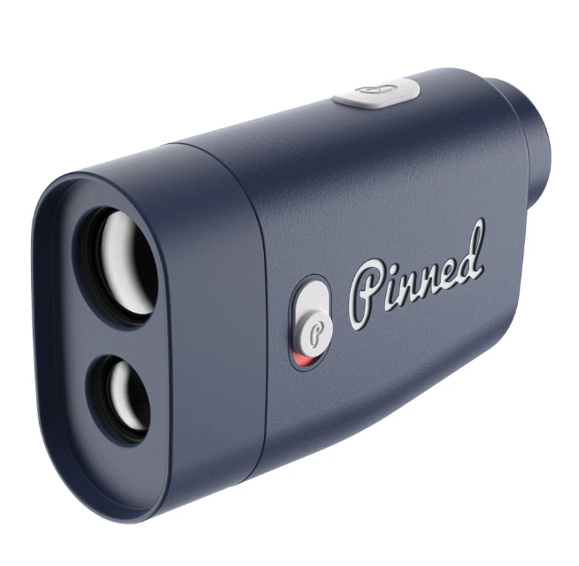 A compact, portable device with multiple lenses, labeled "Pinned," featuring a button on the side.