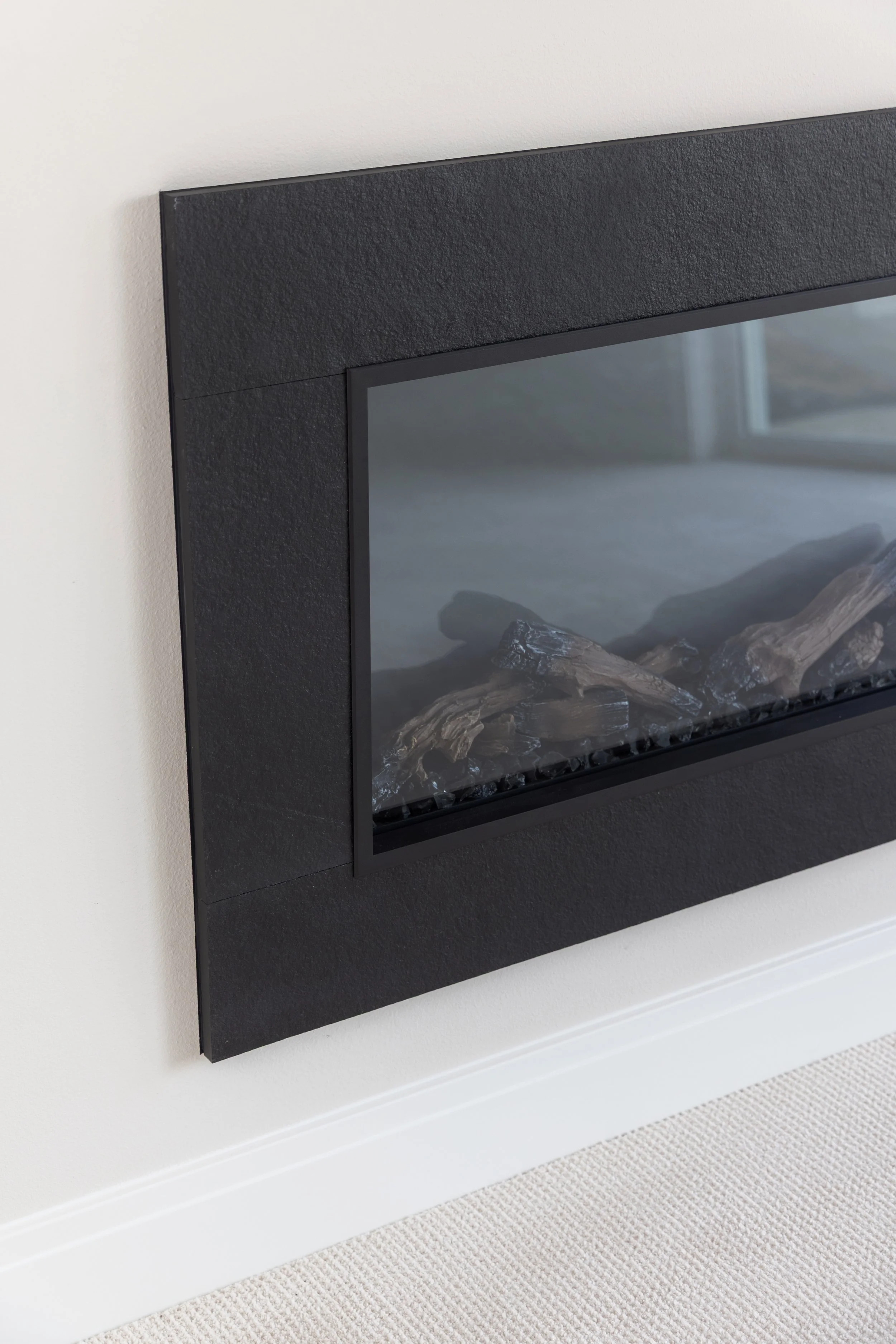Black built-in electric fireplace