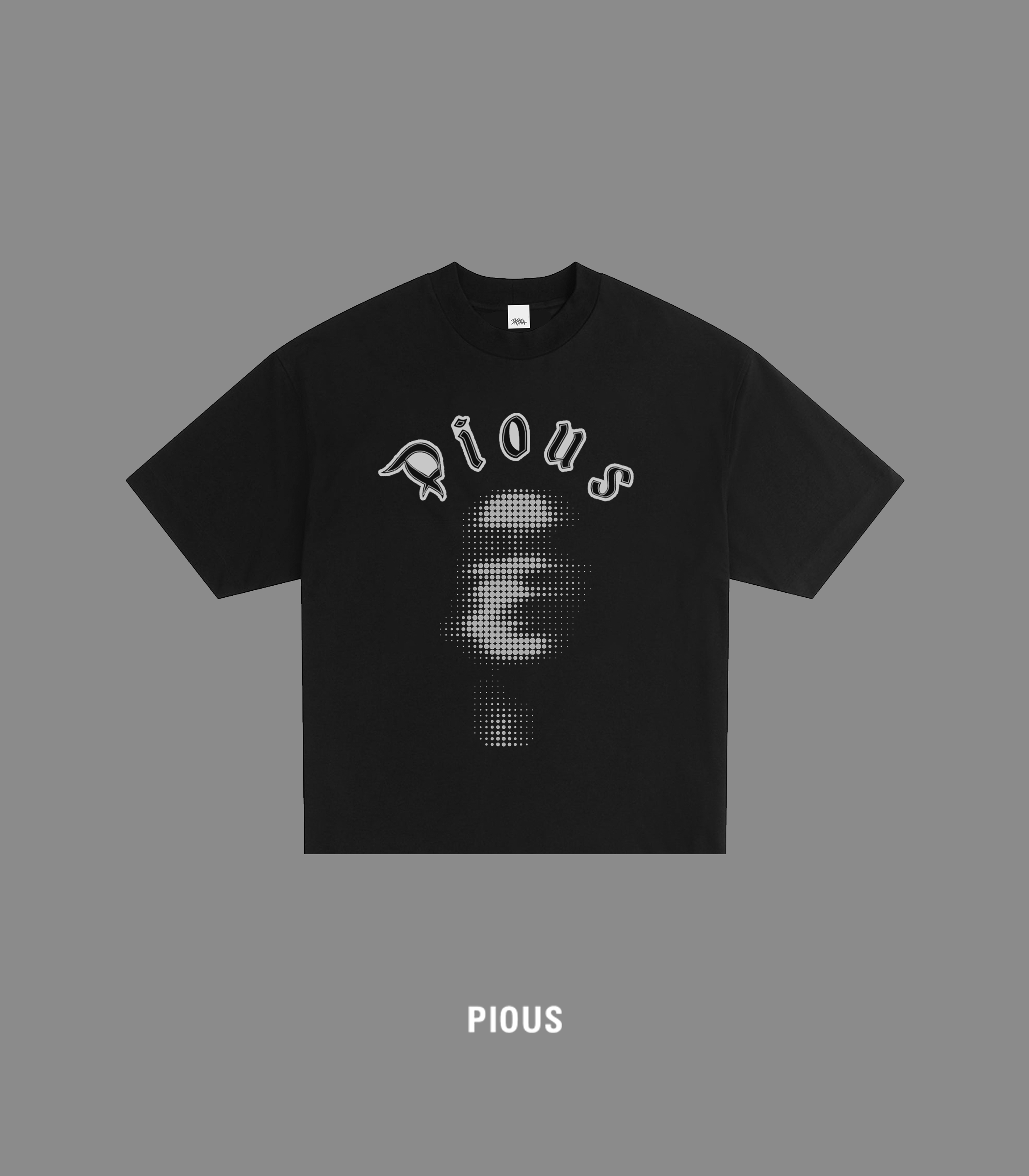 PIOUS HALFTONE FACE TEE BLACK-WHITE.png