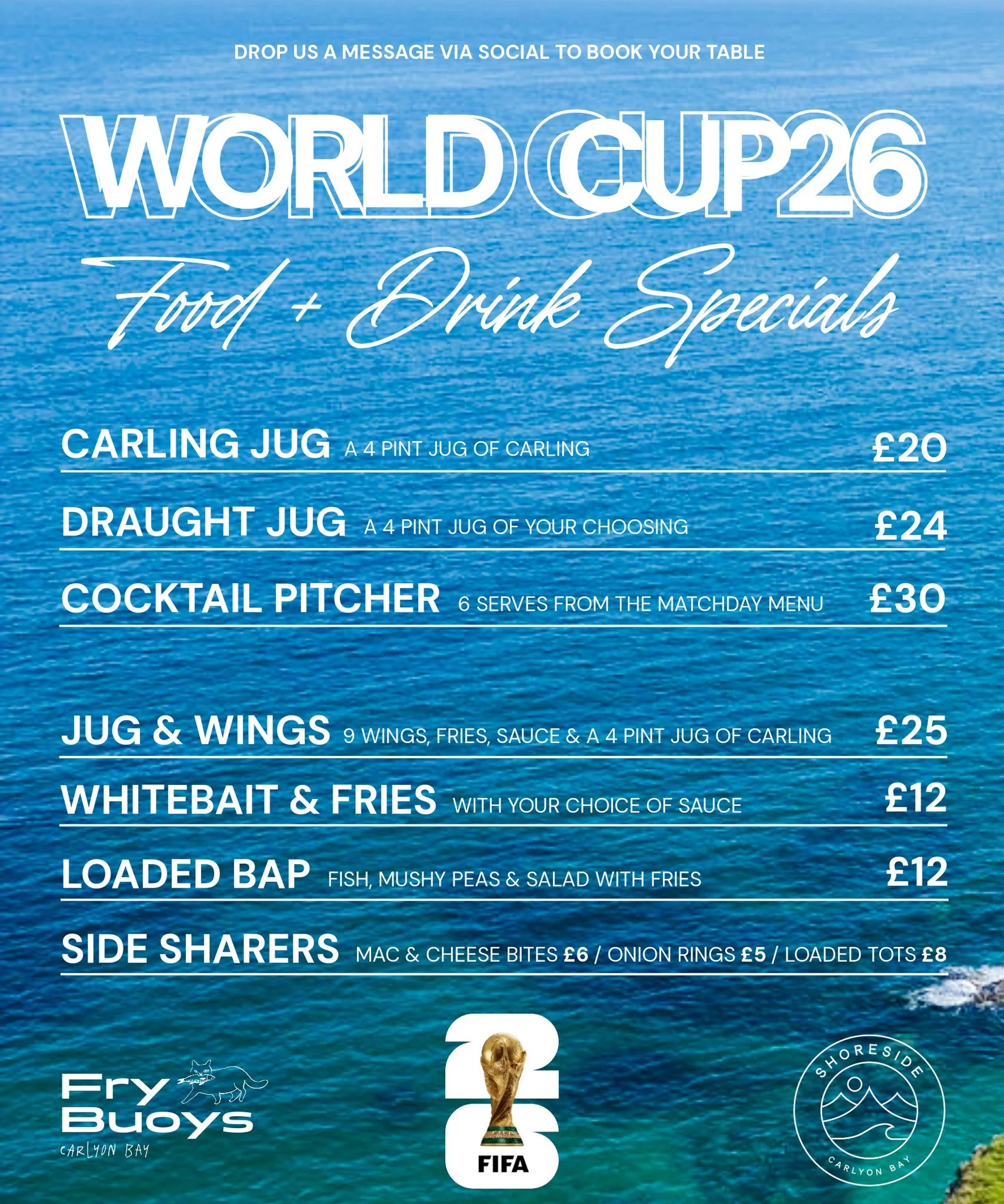 The wait is over... 😍 Our World Cup promos are here, and we think they're worthy of going the whole way! 🏆 

We've teamed up with @frybuoys to bring you fresh specials to bring to the table, as well as sharing jugs of beers, ciders &amp; cocktails 