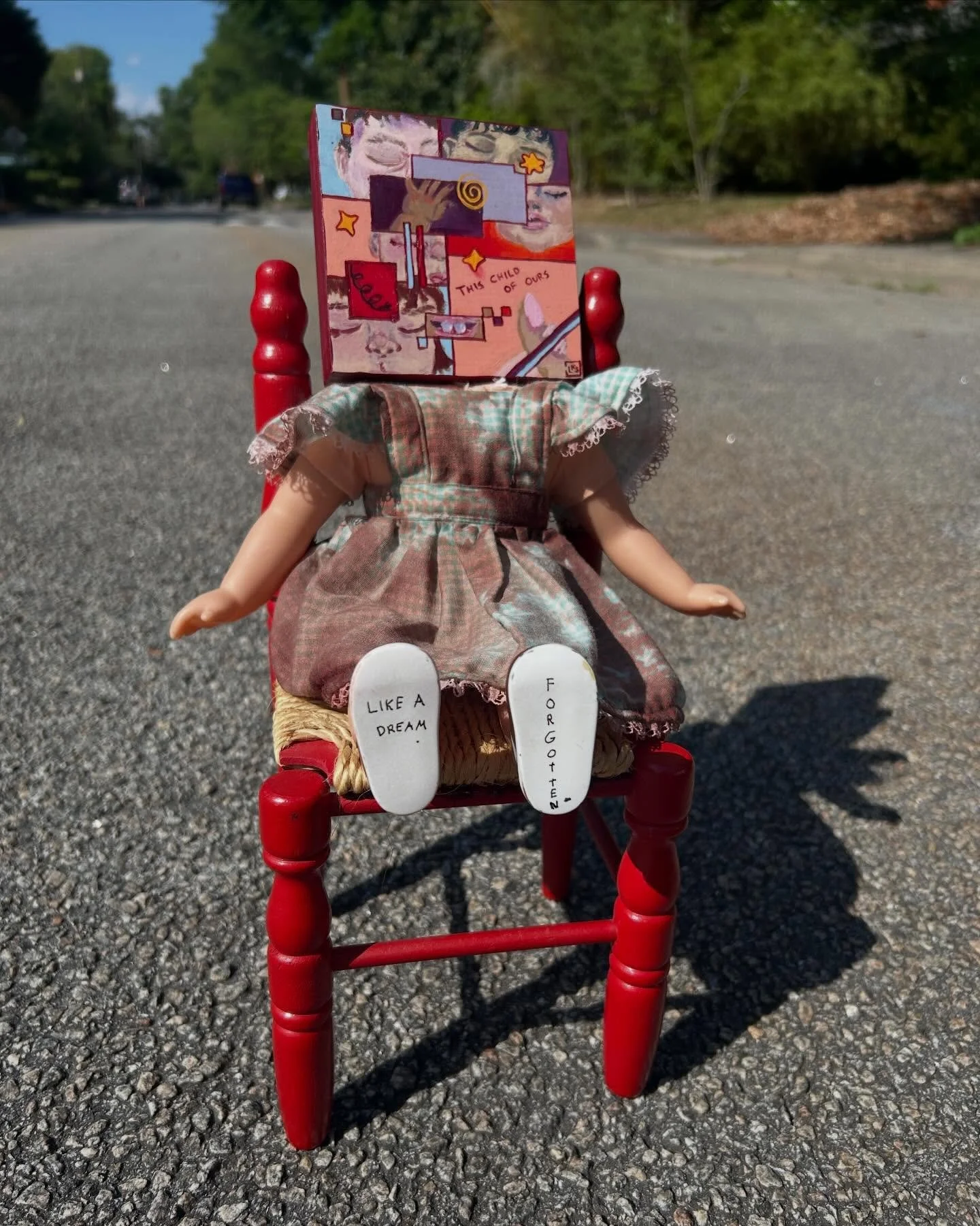 "This Child of Ours" (2026).
mixed media, acrylic, wood panel.

Feels really magic to see this piece done. This child of ours is meant to capture the grief that comes with breakups, specifically surrounding grieving a potential future and p