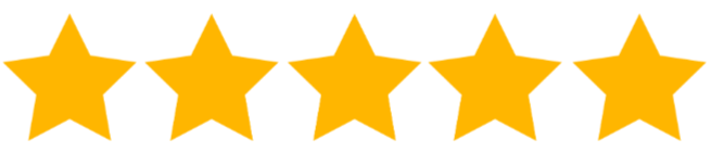 Five gold stars in a row against a white background