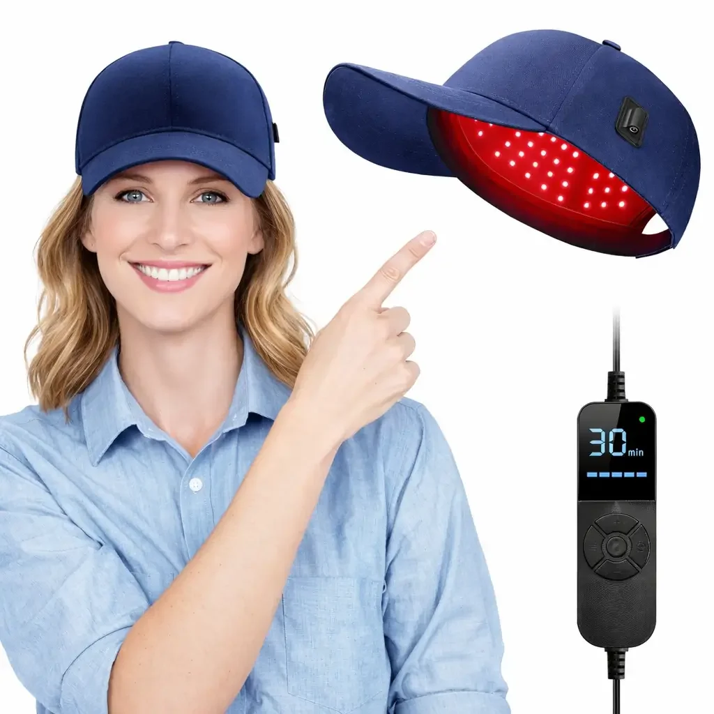 Red light therapy cap with LED lights designed to support hair growth and scalp health.