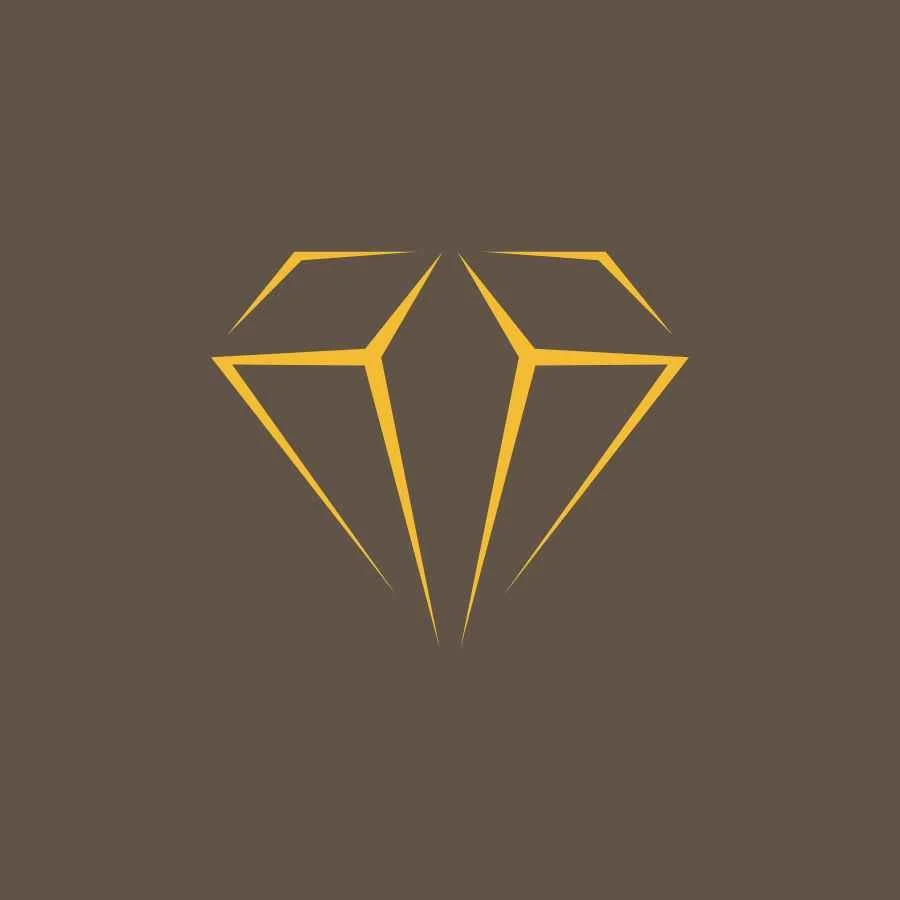 A stylized gold diamond outlined with bold lines on a brown background.