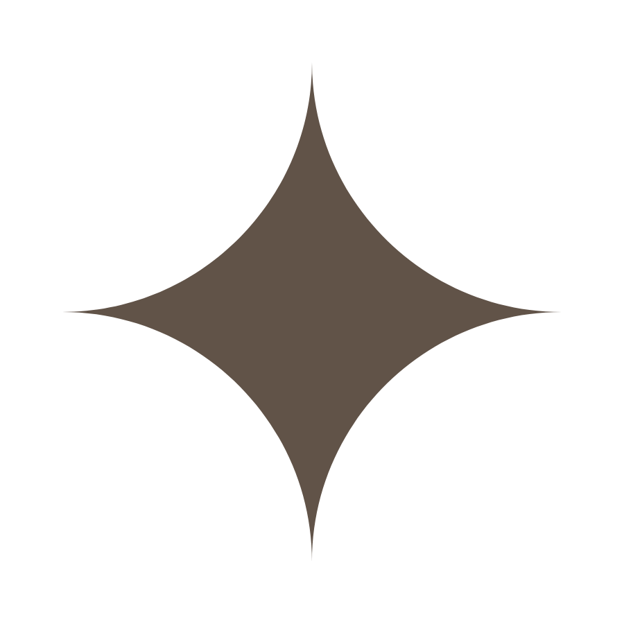 A brown sparkle or star shape with four points on a black background.