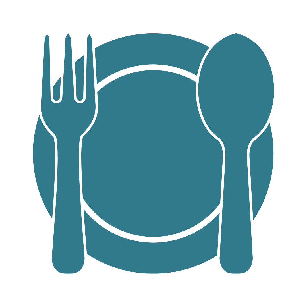 Plate and utensils icon representing eating before a massage session