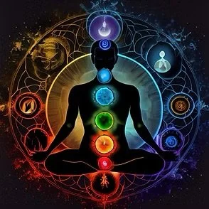 Chakra energy alignment illustration representing Reiki healing session in Pacific Grove