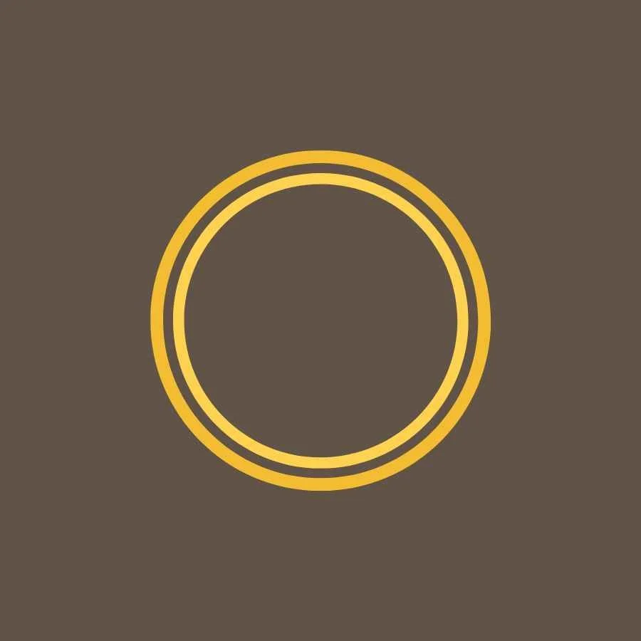 A minimalist graphic with three concentric yellow circles on a brown background.