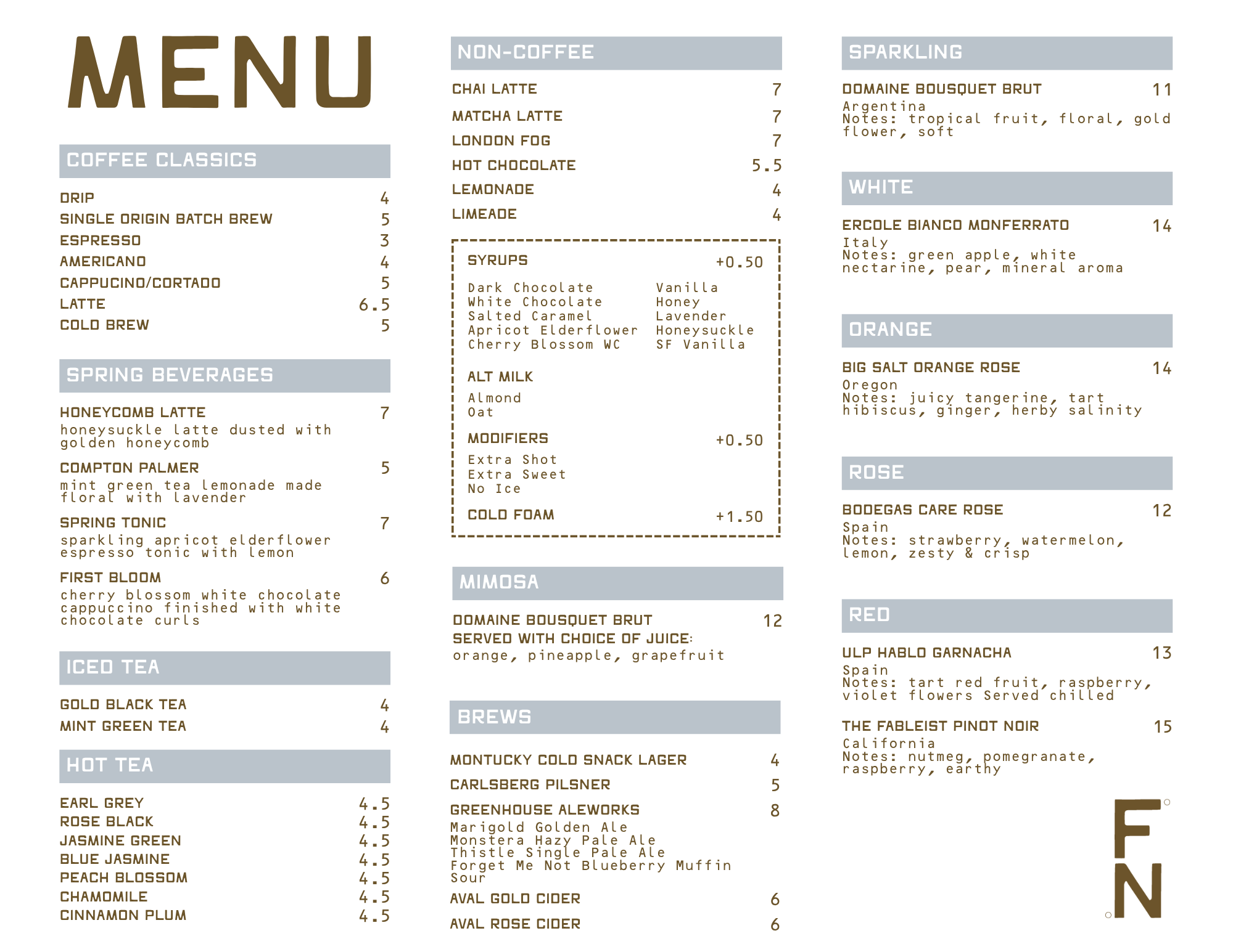 Menu — Field Notes